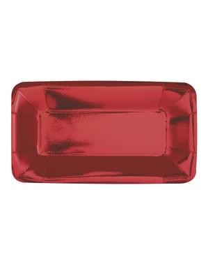 8 прямокутних червоних тарілок - Solid Colour Tableware
