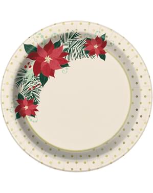 8 dessertborden met pasen bloeme (18 cm) - Rode & Gouden Poinsettia