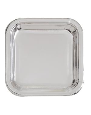 8 Small Silver Square Plates (18 cm) - Basic Colours Line