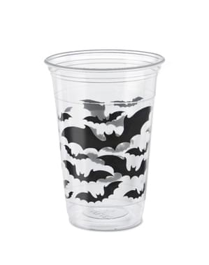 Sada 8 kelímků průhledných s netopýry - Black Bats Halloween