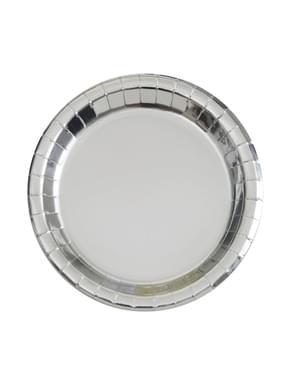 8 yuvarlak gümüş tabak seti - Düz Renk Sofra Takımı