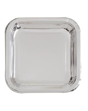8 pratos quadrados prateados (23 cm) - Linha Cores Básicas