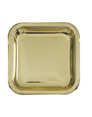 8 firkantede tallerkener gull (23 cm) - Basic Colors Line