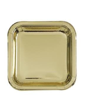 8 Pappteller viereckig gold (23 cm) - Basicfarben Collection