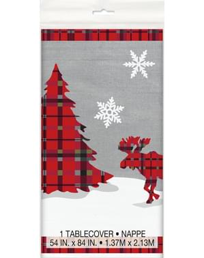 Rechthoekig tafelkleed met kerstboom, rendier en rustieke ruitjes - Rustic Plaid