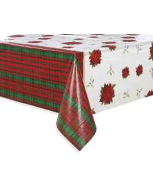 Rektangulær dug med julestjerner og skotske tern- Poinsettia Plaid