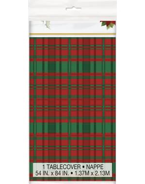 Rektangulær dug med julestjerner og skotske tern- Poinsettia Plaid