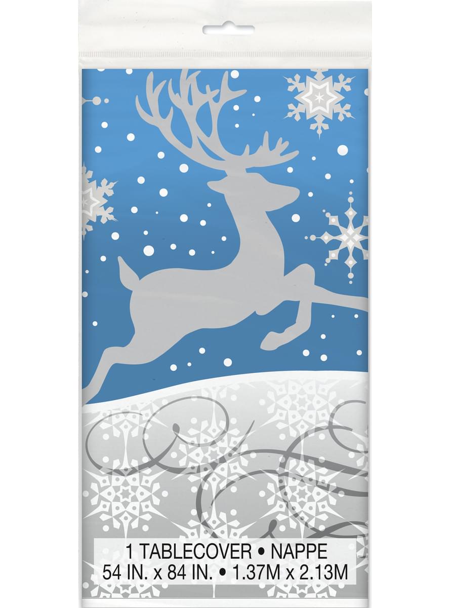 Čtvercový ubrus e stříbrnými soby - Silver Snowflake Christmas