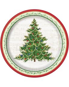 Conjunto de 8 pratos redondos com árvore de Natal - Classic Christmas Tree