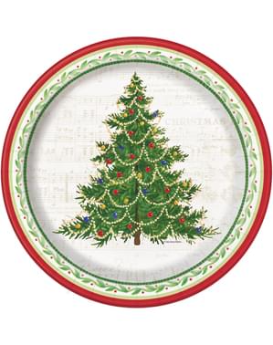 Set 8 piring bundar dengan pohon Natal - Pohon Natal Klasik