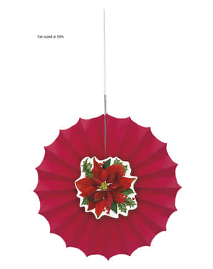 Abanico de papel decorativo con flor de pascua elegante - Holly Poinsettia
