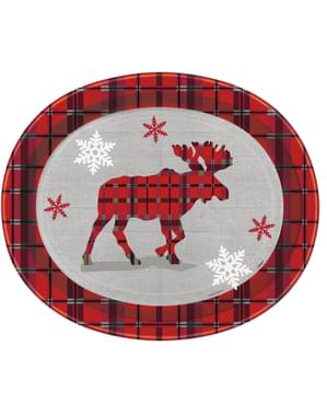 Set 8 piring oval dengan rusa Natal dan kotak-kotak pedesaan - Rustic Plaid Christmas