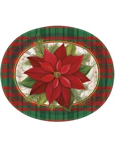 Conjunto de 8 pratos ovais com flor manhã-de-páscoa e quadrados escoceses - Poinsettia Plaid