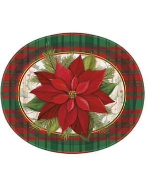 8 platos ovalados con flor de pascua y cuadros escoceses (31x25 cm) - Poinsettia Plaid