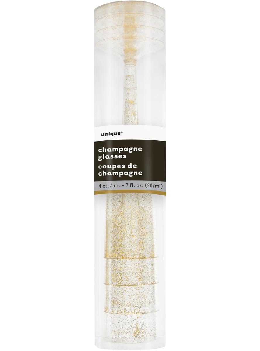 4 champagneglas guldfärgade med purpurin - Basic Christmas