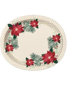 Conjunto de 8 pratos ovais com flores manhã-de-páscoa - Red & Gold Poinsettia