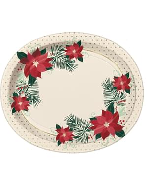 8 platos ovalados con flores de pascua (31x25 cm) - Red & Gold Poinsettia