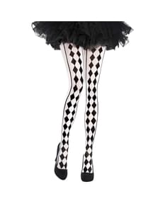 Meias-calças de arlequim branco e preto para mulher