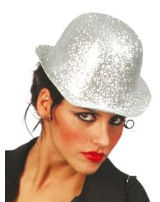 Chapeau melon en paillettes argent