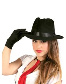 Chapéu de gangster preto com fita preta
