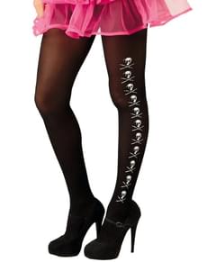 Meias-calças pretas com caveira