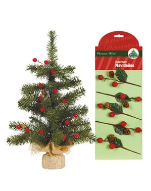 5 Mistelten og Grankogle Træ Ornamenter
