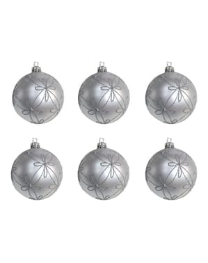 Set de 6 boules de Noël argentées décorées