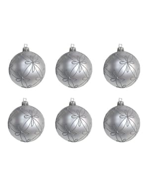 6 Zilveren Kerstballen met Patroon