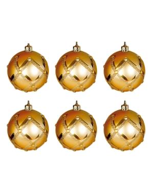 6 bolas natalícias douradas decoradas com losangos