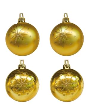 4 bolas natalícias douradas decoradas com estrelas