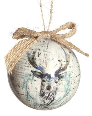 Weihnachtskugel Set grau mit Rentiermotiv 6-teilig