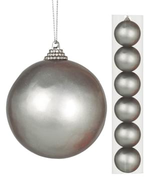 6 julgranskulor silverfärgade