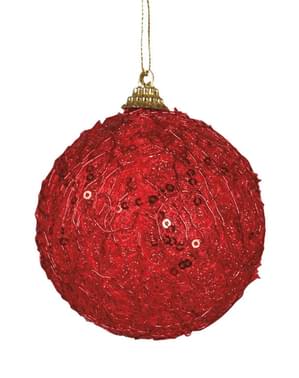 Rode Kerstbal met pailletten