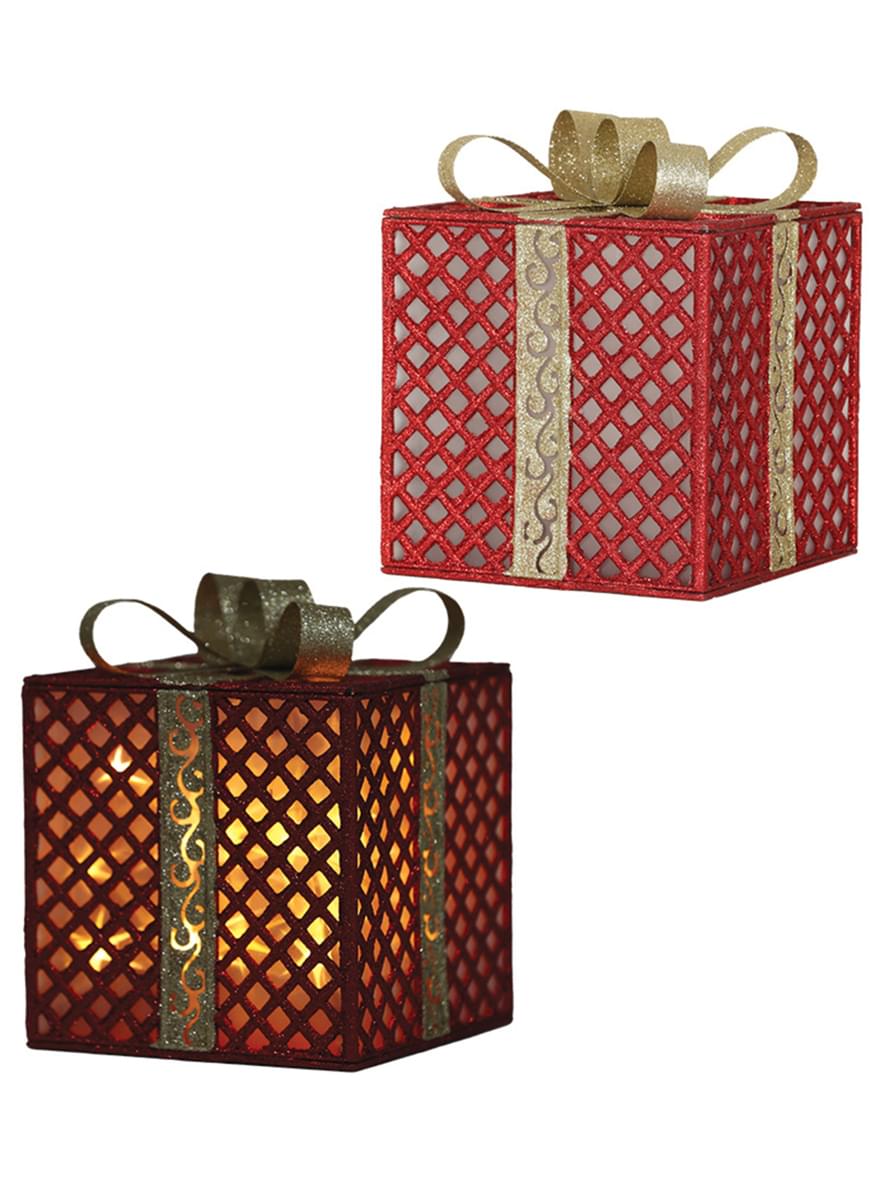 Caja de regalo navideña roja con luz