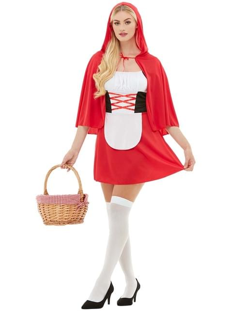 Disfraz de Caperucita para mujer, vestido de fiesta de Halloween con capa  roja con capucha, calcetines altos blancos, cesta de picnic