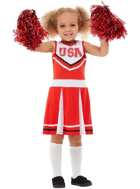 Costume da cheerleader bianco e rosso per bambina