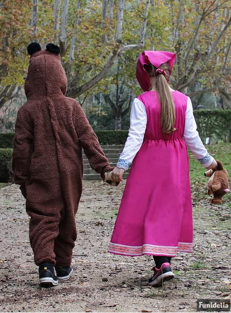 Funidelia | Masha Costume - Masha & The Bear Official for Girl Size 4-6 Years Masha & The Bear, Cartoons - Pink - Costumes for Kids Fancy Dress & Pro