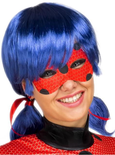 Ladybug Cosplay Perruque avec Masque Lady Bug Wig Bleu Fille
