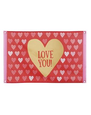Bandera de tela con corazones - Love You