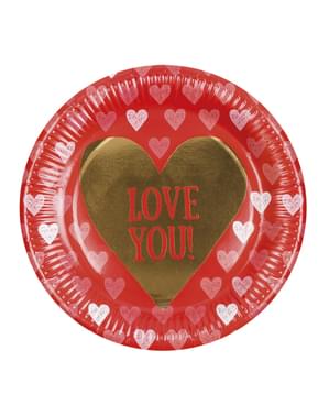 6 platos con corazones - Love You (23 cm)
