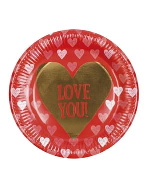 6 pratos com corações – Love You (23 cm)