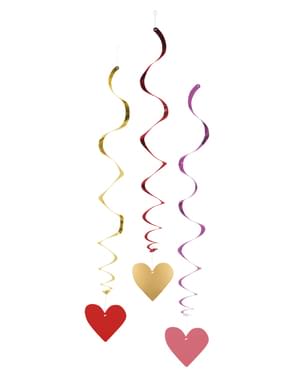 Комплект от 3 висящи декорации от сърце - Love You