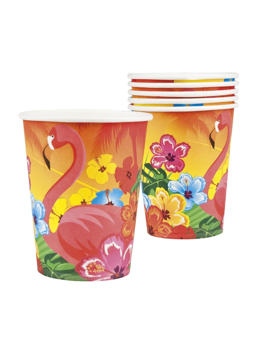 6 gobelets flamant rose Hawaï - Hibiscus