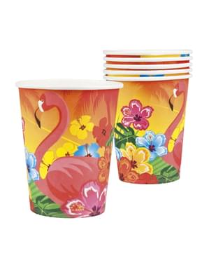 Set med 6 muggar flamingo hawaii - Hibiscus