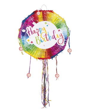 Flerfarvet Happy Birthday Piñata