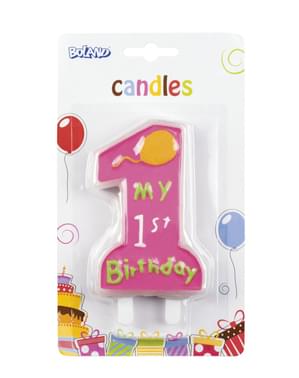 1ピンク私の1歳の誕生日の蝋燭