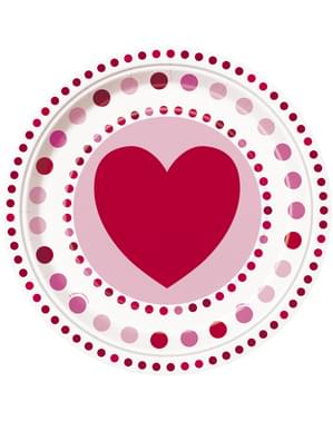 8 tallerkner med hjerter og polka prikke (23 cm) - Radiant Hearts