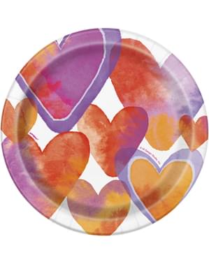 8 talerze deserowe w serca - Watercolour Hearts