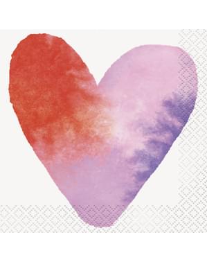 16 guardanapos de cocktail com corações de aguarela (13x13 cm) - Watercolour Hearts