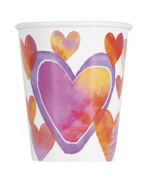 8 vasos con corazones de acuarela - Watercolour Hearts